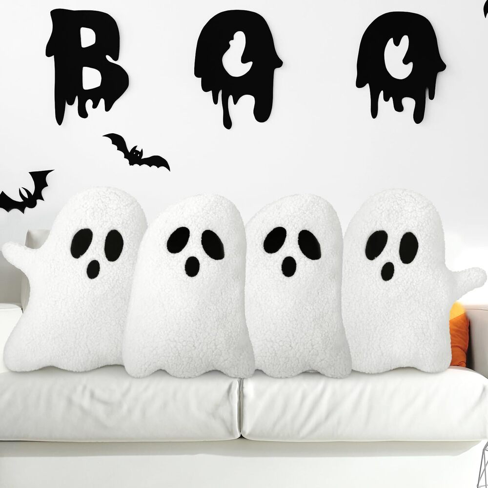 3449 4 Pcs Halloween Throw Pillows Ghost Decor Ghost Plush Spooky Pillows
